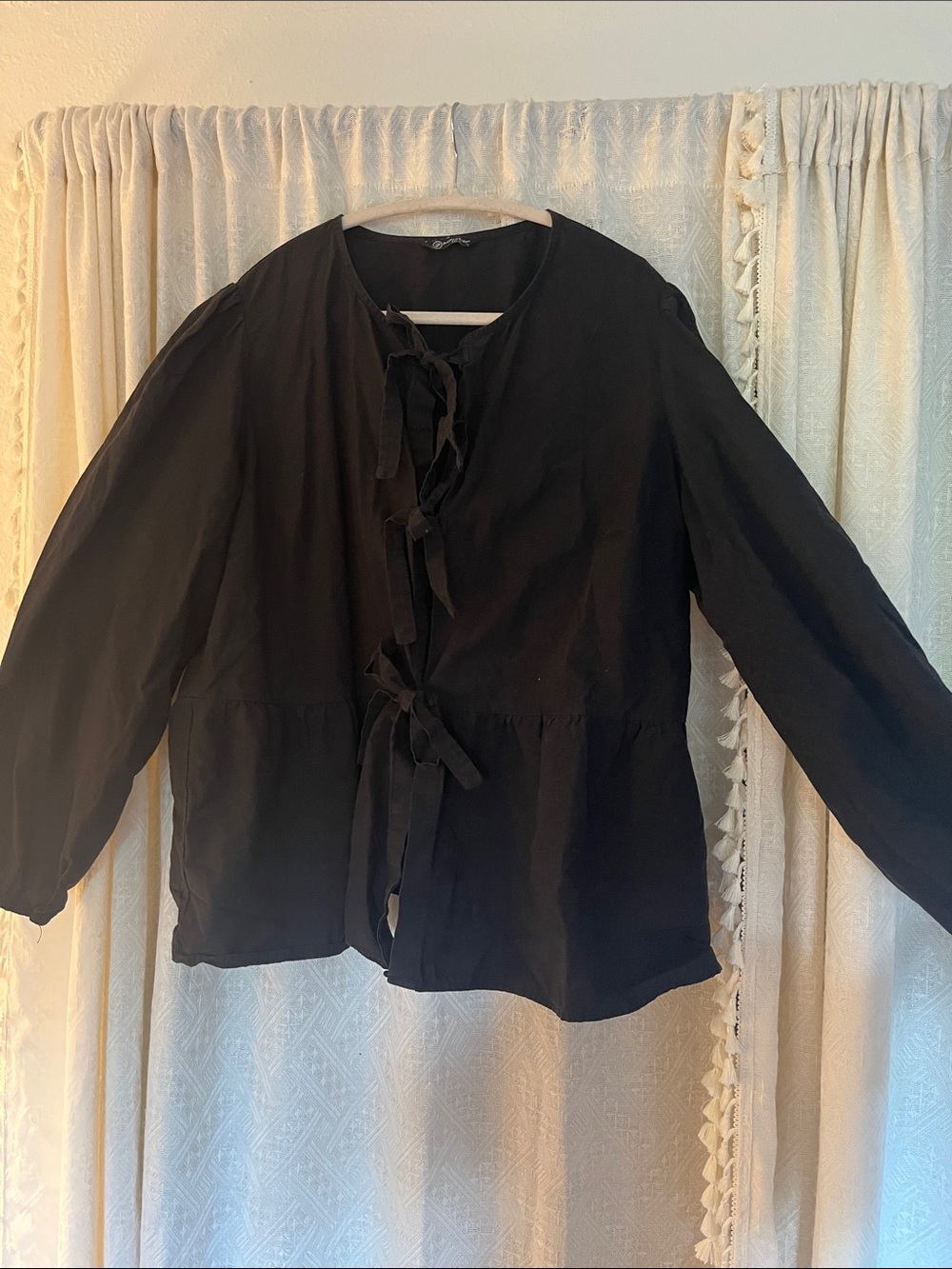 Women's Black Tie-Front Tunic Blouse